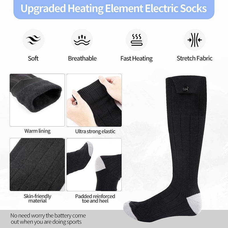 ZUOYA Heated Socks for Men Women - Rechargeable, Washable, Electric Heated Socks Up to 8 Hours with 4 Heating Levels for Hunting, Camping, Hiking, Skiing, Walking, Fishing, Cycling, Outdoor Work(All Black) - Image 3